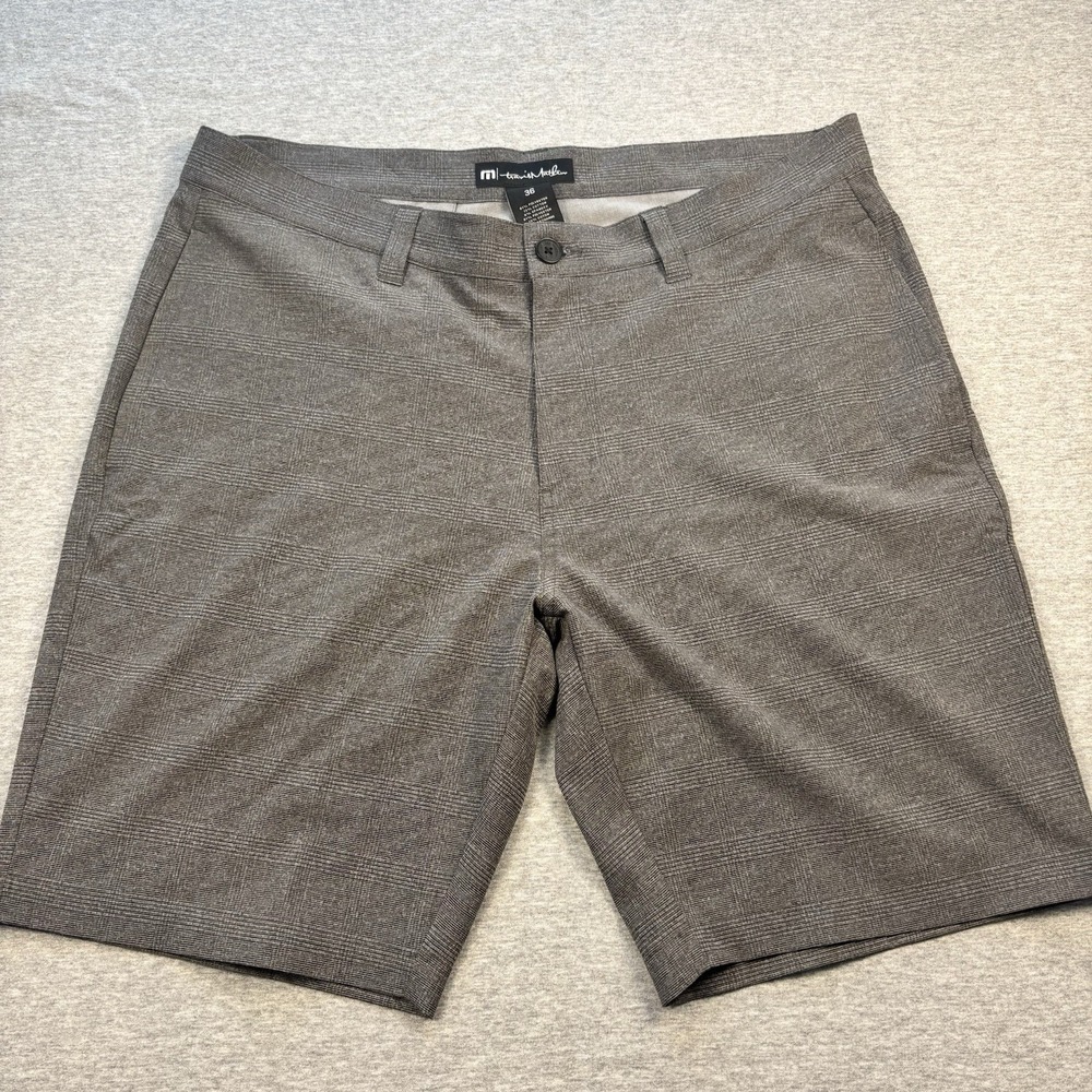 Travis Mathew Men's Size 36 Performance Golf Shorts Gray Plaid‎ Check 9.5 Inseam